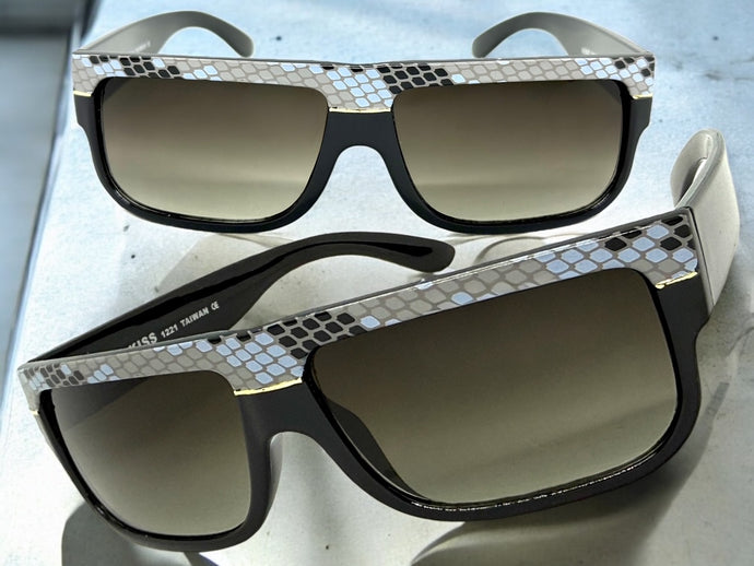 Classic Vintage Retro Hip Hop Rapper Pimp Style SUNGLASSES Thick Black Snakeskin Frame 1221