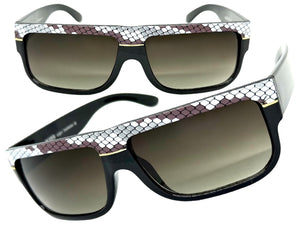 Classic Vintage Retro Hip Hop Rapper Pimp Style SUNGLASSES Thick Black Snakeskin Frame 1221