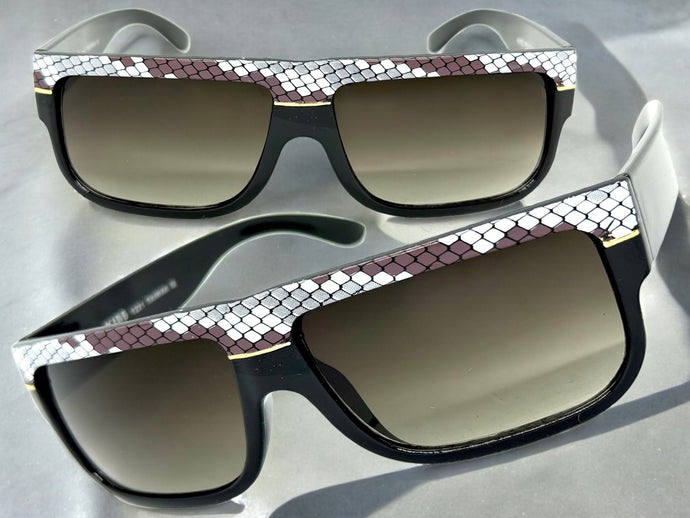 Classic Vintage Retro Hip Hop Rapper Pimp Style SUNGLASSES Thick Black Snakeskin Frame 1221