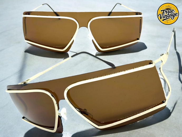 Futuristic Modern True Vintage Retro Style SUNGLASSES Sleek Gold Frame A029