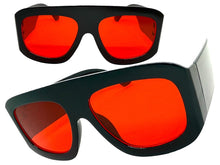 Oversized Classic Vintage Retro Style SUNGLASSES Super Thick Black Frame Red Lens 1386