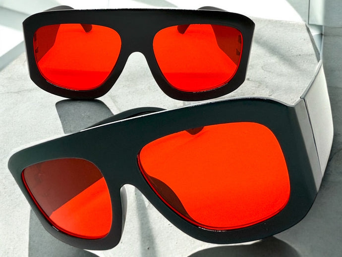 Oversized Classic Vintage Retro Style SUNGLASSES Super Thick Black Frame Red Lens 1386