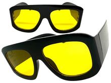 Oversized Classic Vintage Retro Style SUNGLASSES Super Thick Black Frame Yellow Lens 1386