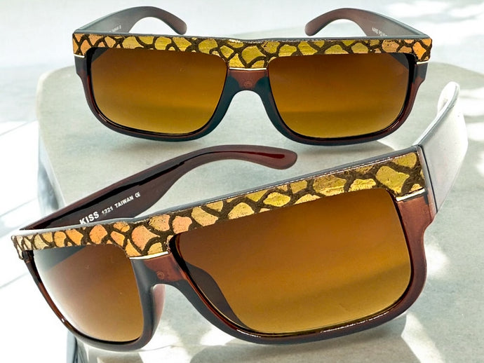 Classic Vintage Retro Hip Hop Rapper Pimp Style SUNGLASSES Thick Brown Snakeskin Frame 1221