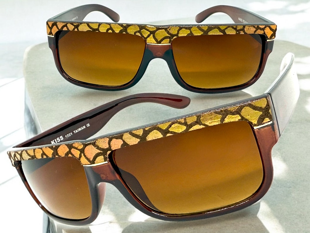 Classic Vintage Retro Hip Hop Rapper Pimp Style SUNGLASSES Thick Brown Snakeskin Frame 1221