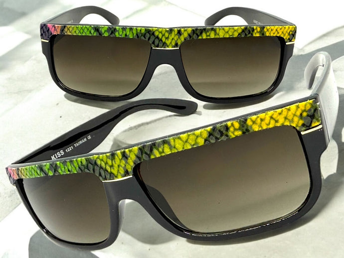 Classic Vintage Retro Hip Hop Rapper Pimp Style SUNGLASSES Thick Black Snakeskin Frame 1221