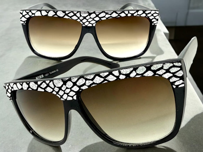 Oversized Classic Vintage Retro Style SUNGLASSES Large Black Snakeskin Frame 1201