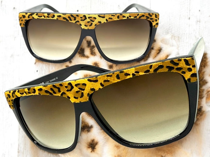 Oversized Classic Vintage Retro Style SUNGLASSES Large Black Leopard Frame 1201
