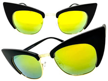 Classic Vintage Retro Cat Eye Style SUNGLASSES Funky Black & Gold Frame 1751
