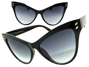 Oversized Exaggerated Classic Vintage Retro Cat Eye Style SUNGLASSES Large Black Frame 1825