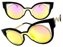 Classic Vintage Retro Cat Eye Style SUNGLASSES Funky Black Frame - Pink Lens 1737