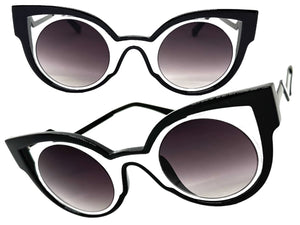 Classic Vintage Retro Cat Eye Style SUNGLASSES Funky Black & White Frame 1737