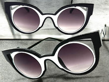 Classic Vintage Retro Cat Eye Style SUNGLASSES Funky Black & White Frame 1737