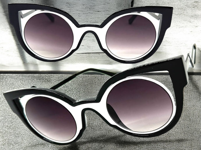 Classic Vintage Retro Cat Eye Style SUNGLASSES Funky Black & White Frame 1737