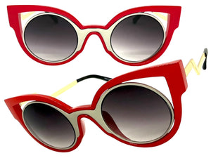 Classic Vintage Retro Cat Eye Style SUNGLASSES Funky & Unique Red Frame 1737