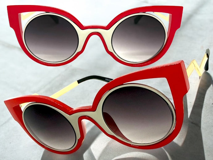 Classic Vintage Retro Cat Eye Style SUNGLASSES Funky & Unique Red Frame 1737