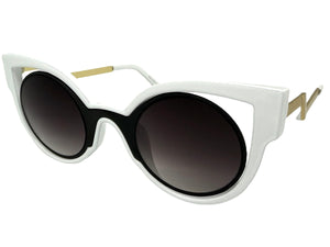 Classic Vintage Retro Cat Eye Style SUNGLASSES Funky White & Black Frame 1737