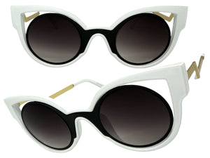 Classic Vintage Retro Cat Eye Style SUNGLASSES Funky White & Black Frame 1737
