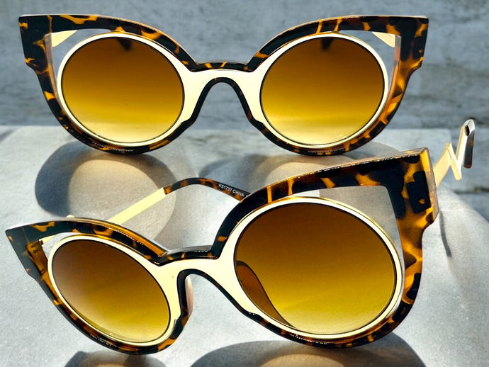 Classic Vintage Retro Cat Eye Style SUNGLASSES Funky Tortoise & Gold Frame 1737