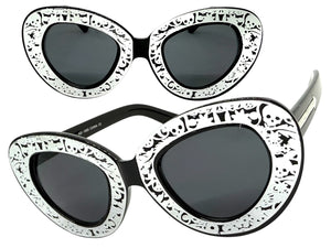 Exaggerated Classic Vintage Retro Cat Eye Style SUNGLASSES Funky Black & Silver Frame 1650