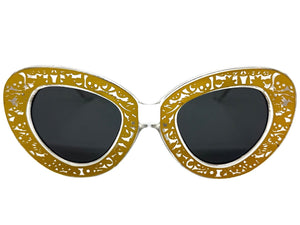 Exaggerated Classic Vintage Retro Cat Eye Style SUNGLASSES Funky Clear & Gold Frame 1650