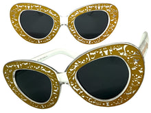 Exaggerated Classic Vintage Retro Cat Eye Style SUNGLASSES Funky Clear & Gold Frame 1650