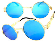 Classic Vintage Retro Style SUNGLASSES Round Gold Frame - Blue Lens 2341