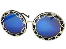 Oversized Exaggerated Vintage Retro Style SUNGLASSES Large Round Black Frame - Blue Lens 1670