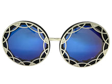 Oversized Exaggerated Vintage Retro Style SUNGLASSES Large Round Black Frame - Blue Lens 1670