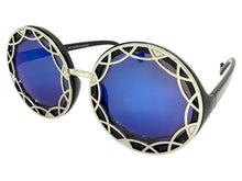 Oversized Exaggerated Vintage Retro Style SUNGLASSES Large Round Black Frame - Blue Lens 1670