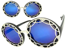 Oversized Exaggerated Vintage Retro Style SUNGLASSES Large Round Black Frame - Blue Lens 1670