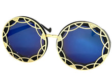 Oversized Exaggerated Vintage Retro Style SUNGLASSES Large Round Black Frame - Blue Lens 1670