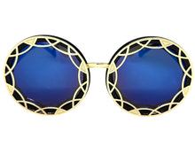 Oversized Exaggerated Vintage Retro Style SUNGLASSES Large Round Black Frame - Blue Lens 1670