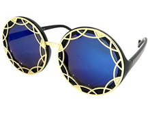 Oversized Exaggerated Vintage Retro Style SUNGLASSES Large Round Black Frame - Blue Lens 1670