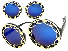 Oversized Exaggerated Vintage Retro Style SUNGLASSES Large Round Black Frame - Blue Lens 1670