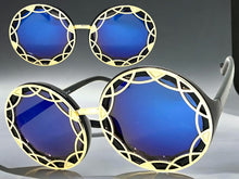 Oversized Exaggerated Vintage Retro Style SUNGLASSES Large Round Black Frame - Blue Lens 1670
