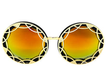 Oversized Exaggerated Vintage Retro Style SUNGLASSES Large Round Black Frame - Gold Lens 1670