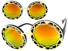 Oversized Exaggerated Vintage Retro Style SUNGLASSES Large Round Black Frame - Gold Lens 1670