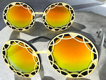 Oversized Exaggerated Vintage Retro Style SUNGLASSES Large Round Black Frame - Gold Lens 1670