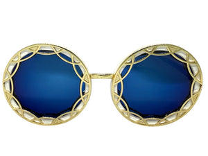 Oversized Exaggerated Vintage Retro Style SUNGLASSES Large Round White Frame - Blue Lens 1670