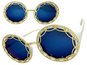Oversized Exaggerated Vintage Retro Style SUNGLASSES Large Round White Frame - Blue Lens 1670