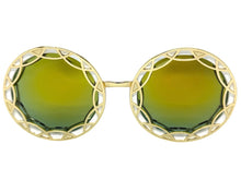 Oversized Exaggerated Vintage Retro Style SUNGLASSES Large Round White Frame - Gold Lens 1670