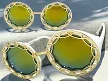 Oversized Exaggerated Vintage Retro Style SUNGLASSES Large Round White Frame - Gold Lens 1670
