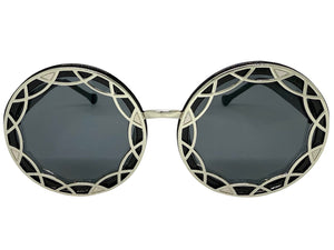 Oversized Exaggerated Vintage Retro Style SUNGLASSES Large Round Black Frame - Dark Lens 1670