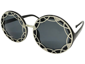 Oversized Exaggerated Vintage Retro Style SUNGLASSES Large Round Black Frame - Dark Lens 1670