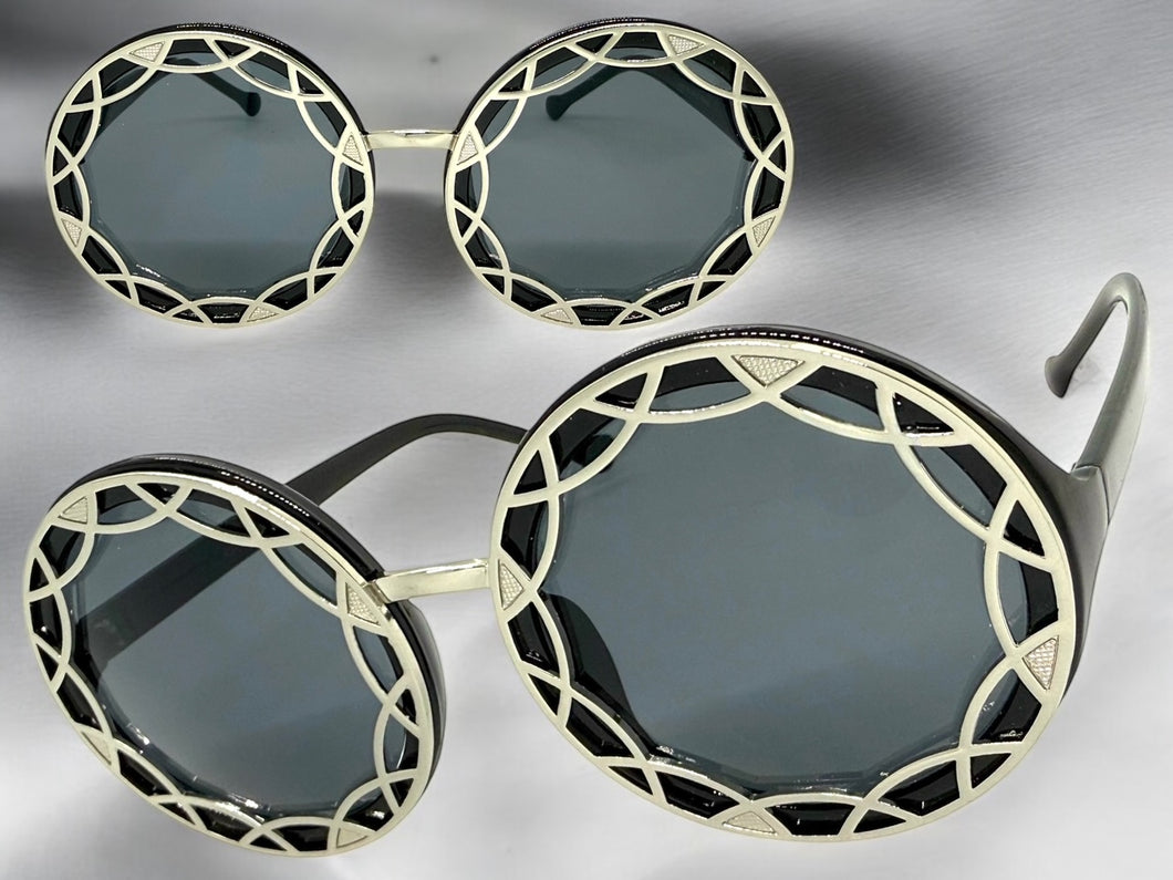 Oversized Exaggerated Vintage Retro Style SUNGLASSES Large Round Black Frame - Dark Lens 1670