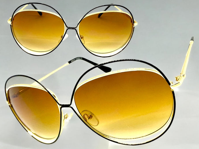 Oversized Exaggerated Vintage Retro Style SUNGLASSES Large Gold Frame A253
