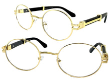 Classic Retro Luxury Designer Hip Hop Style Clear Lens EYEGLASSES Oval Gold Frame - Faux Wooden Arms 27723