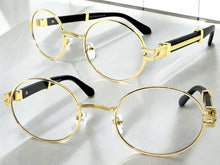 Classic Retro Luxury Designer Hip Hop Style Clear Lens EYEGLASSES Oval Gold Frame - Faux Wooden Arms 27723