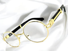 Classic Retro Luxury Designer Hip Hop Style Clear Lens EYEGLASSES Oval Gold Frame - Faux Wooden Arms 27723